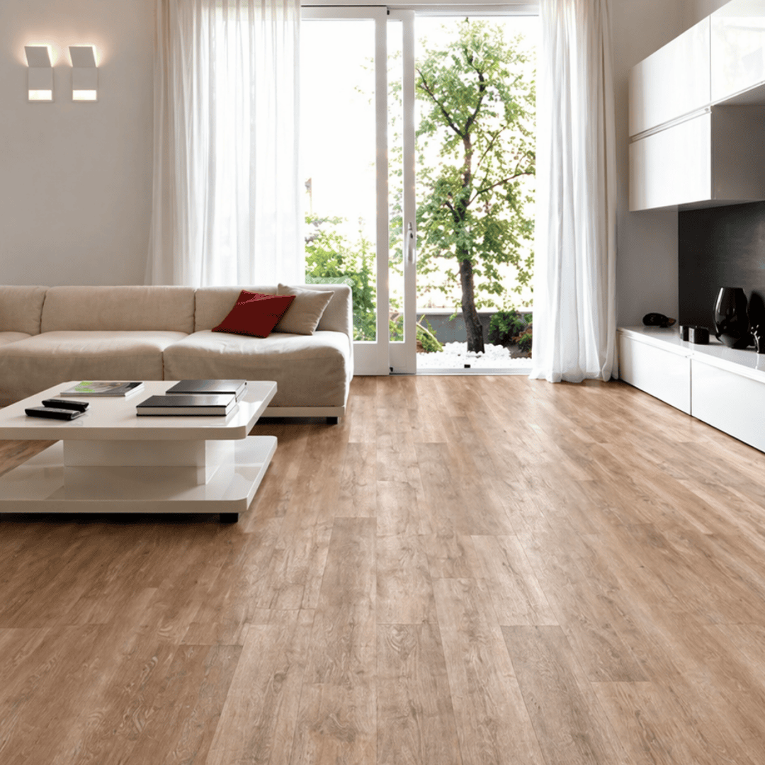 Sala de estar com piso vinílico de alto padrão