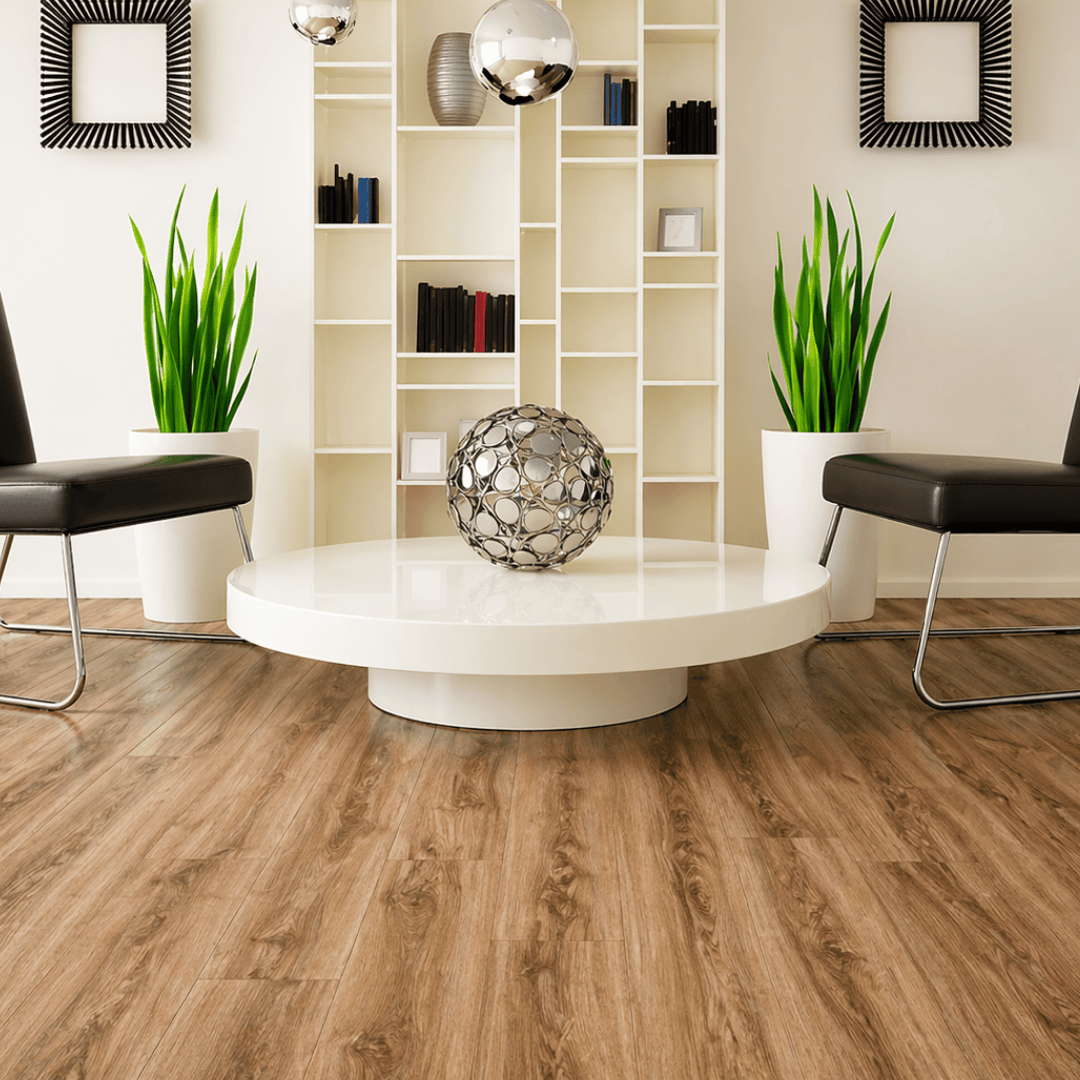 Sala de estar com piso vinílico de alto padrão